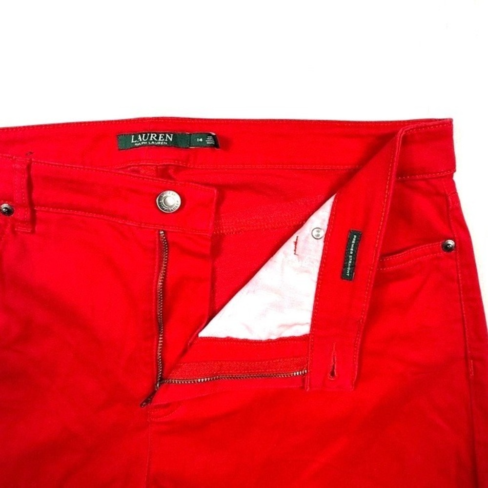 Lauren Ralph Lauren Premier Straight Red Jeans Womens 14 High Rise Stretch Pants - Picture 4 of 7